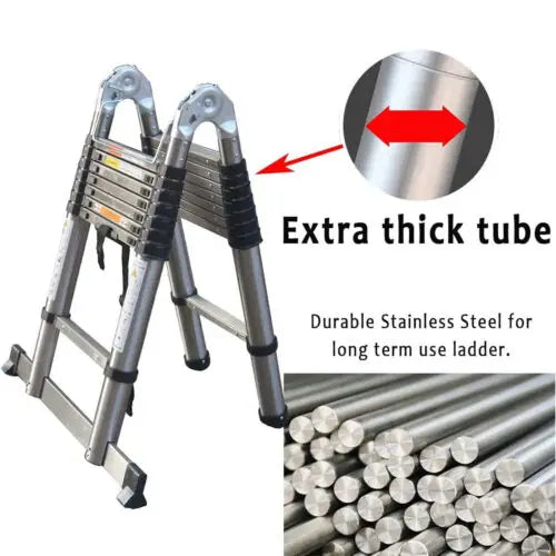 DayPlus Telescoping Ladder Stainless Steel Folding Ladder Portable Extendable Loft Ladder Capacity Max Load 150kg/330lb,EN131