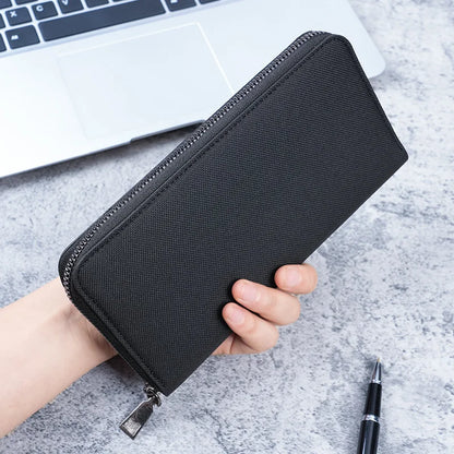 New men's long zipper wallet large capacity multi-card business canvas clutch wallet. - Smarsty