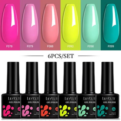 LILYCUTE 6Pcs Gel Nail Polish Kit Bright Pink - Smarsty