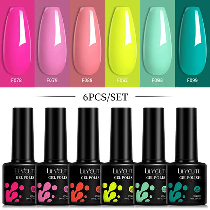 LILYCUTE 6 Pcs Gel Nail Polish Set Bright Pink Varnish - Smarsty