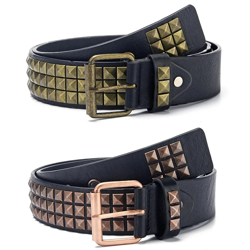 Unisex Square Bead Rivet Punk Metal Belt - Smarsty