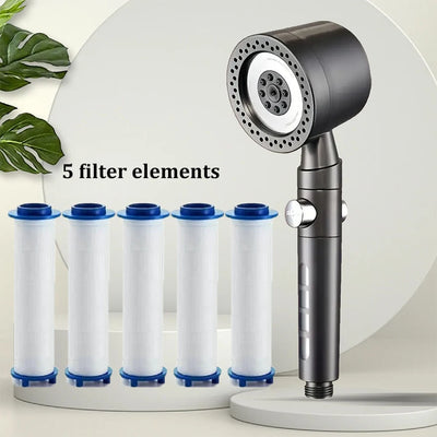 New High Pressure Water Saving Filter Shower Head 5 Modes Handheld Shower Head One Button Stop Bathroom Accessories Set - Smarsty