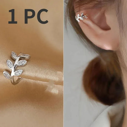 Cute Metal Leaf Earcuff Clip Earrings Comfy No Piercing - Smarsty