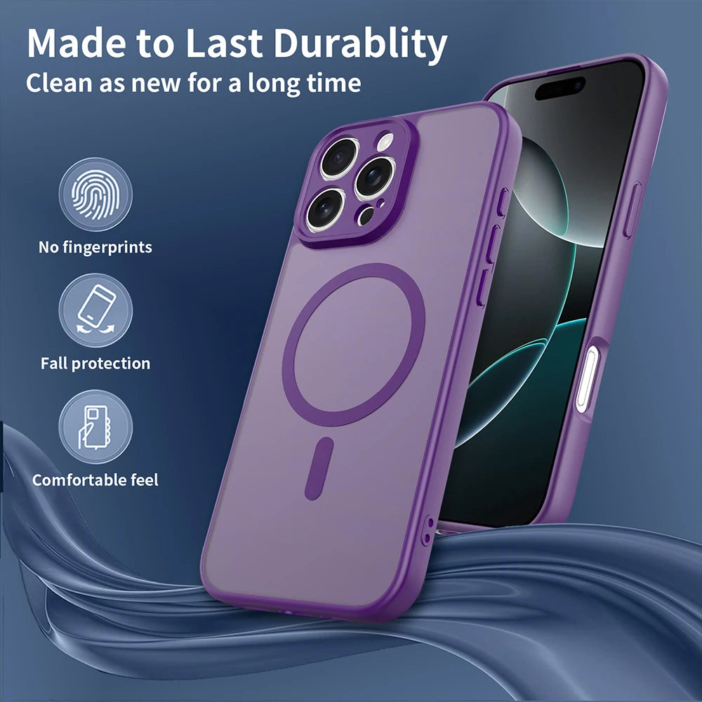 Matte Translucent Phone Case For iPhone 17 16 15 14 13 12 Pro Max Plus For Magsafe Wireless Charge Armor Shockproof Cover