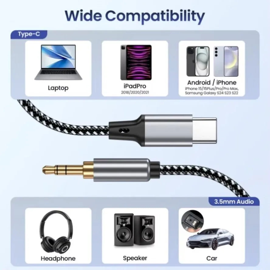 USB Type C to 3.5mm Aux Audio Adapter for High Fidelity Sound - Smarsty