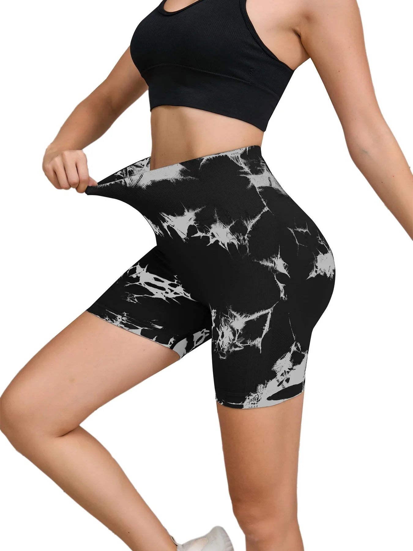 Tie Dyed Seamless Fitness Pants Women's High Waist and Hip Lifting Sports Tight Shorts Running Sexy Peach Fitness Yoga Shorts - Smarsty