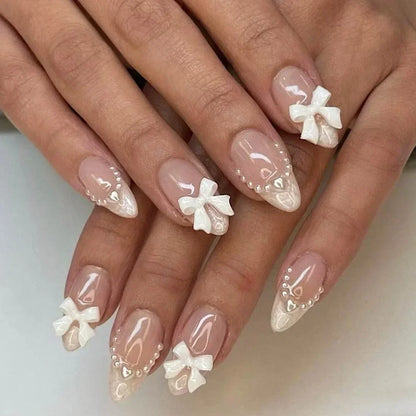 24Pcs Pink Almond False Nails with French Design - Smarsty