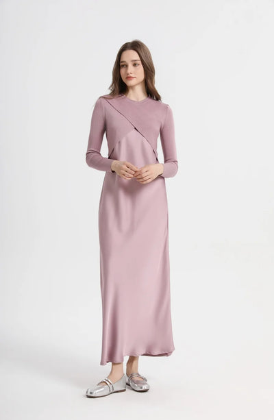 AS 2025 spring summer elegance satin dress + knitted top match set maxi floor length woman clothes - Smarsty