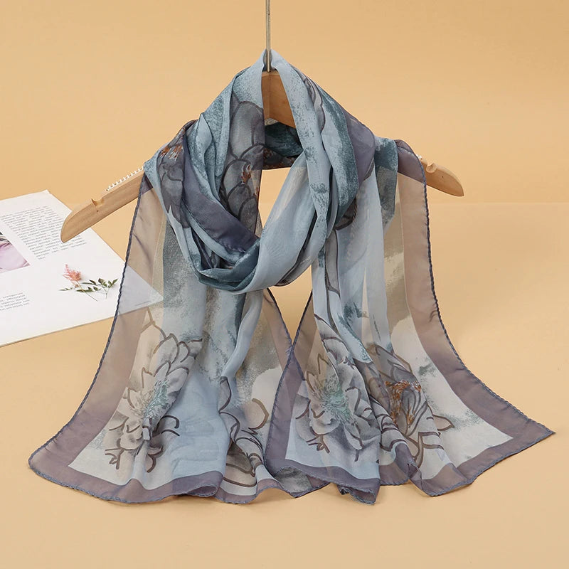 Women Print Chiffon Scarf Lightweight Sunscreen Shawl Wrap - Smarsty