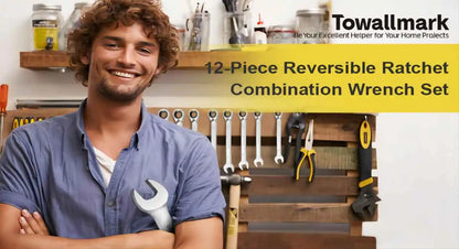 14-Piece Wrench Set, Ratcheting Wrench Set, Metric 6-19mm,Chrome Vanadium Steel with Storage Bag for truck/garage projects, etc.