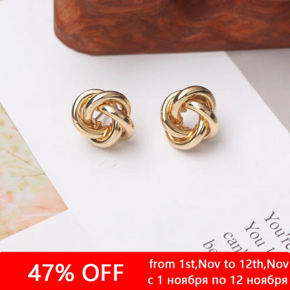 Tiny Gold Twist Round Stud Earrings Small Unusual Design - Smarsty