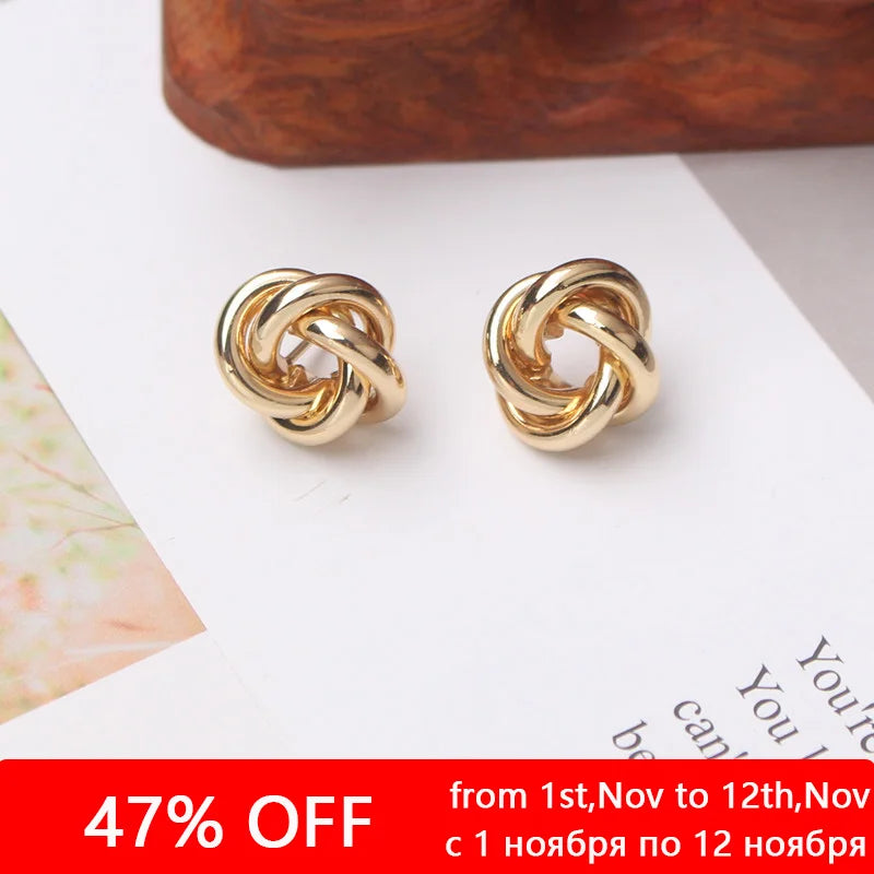 Tiny Gold Twist Round Stud Earrings Small Unusual Design - Smarsty