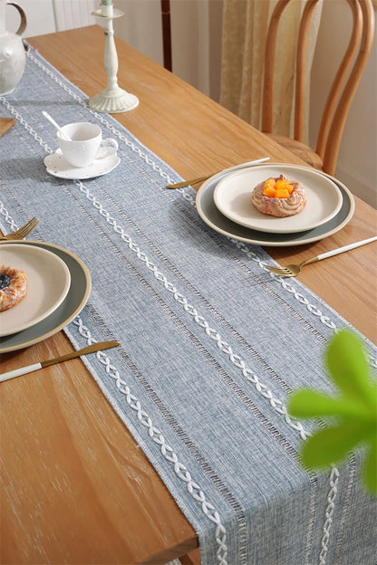 Boho Green Table Runner with Rustic Tassels - Smarsty