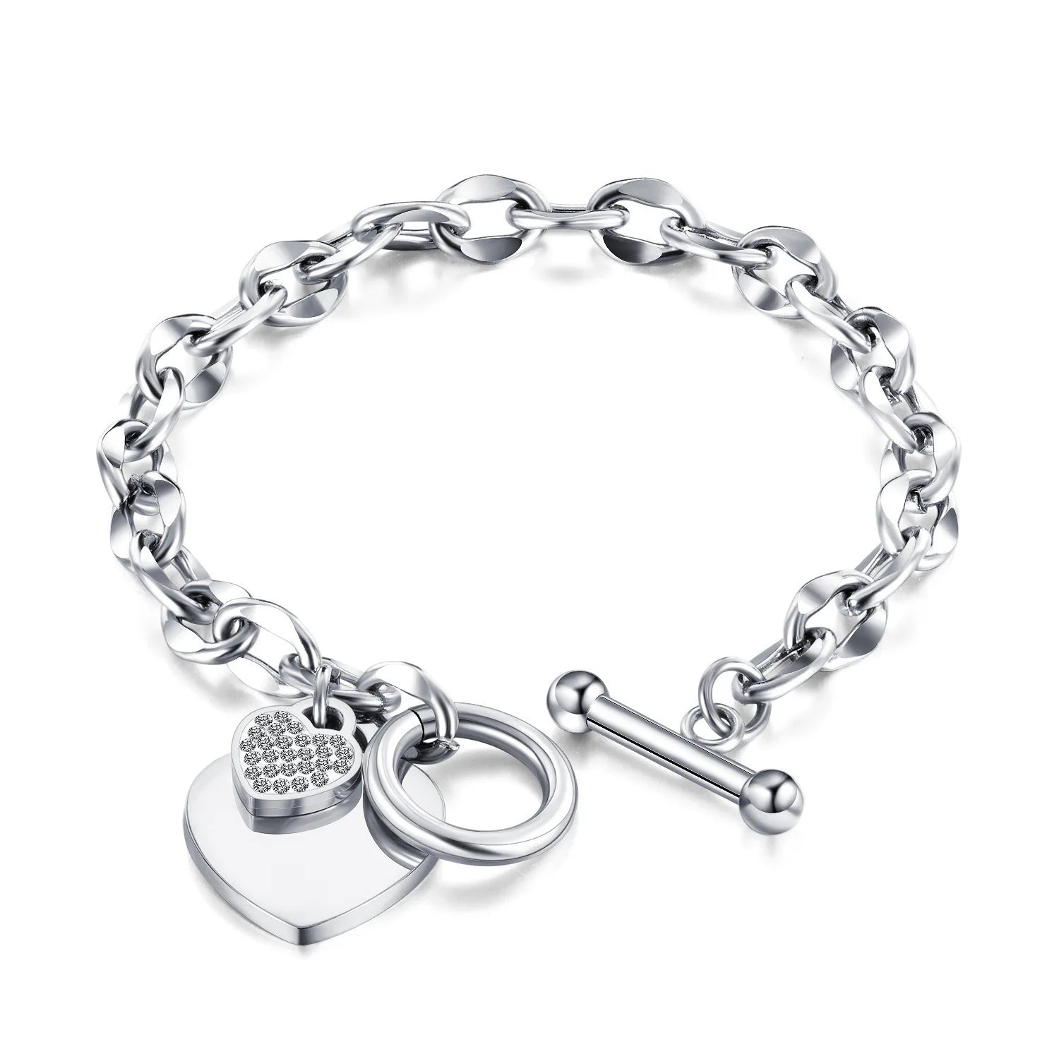 Stainless Steel Couple Bracelet With Heart Pendant - Smarsty