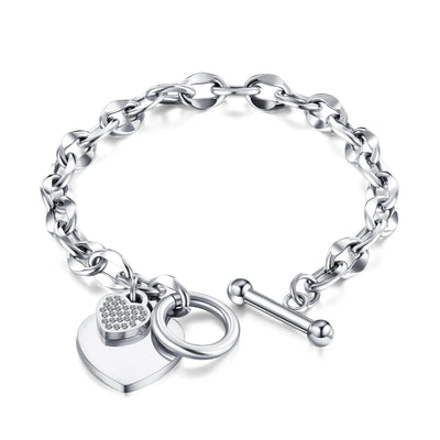 Stainless Steel Couple Bracelet With Heart Pendant - Smarsty