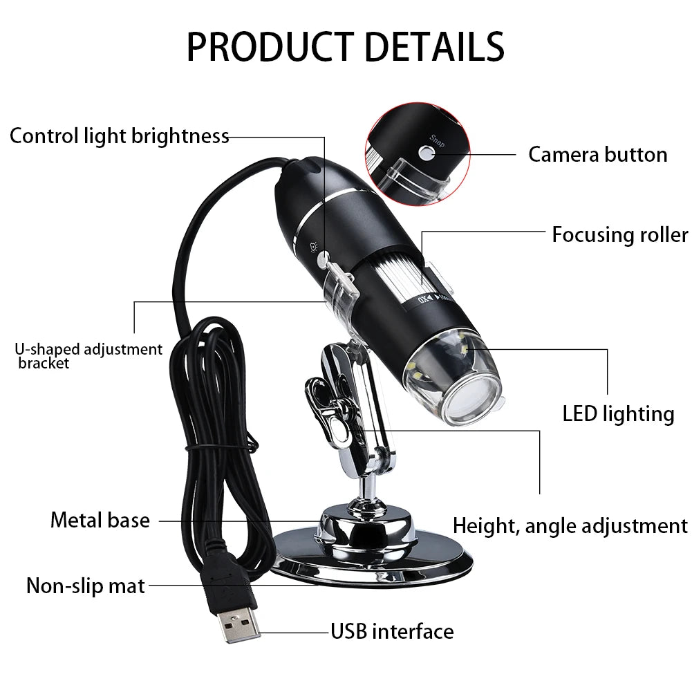 1600X Portable USB Electronic Digital Microscope Handheld Magnifier Microscope Supports for WIN10/8/7/XP  System