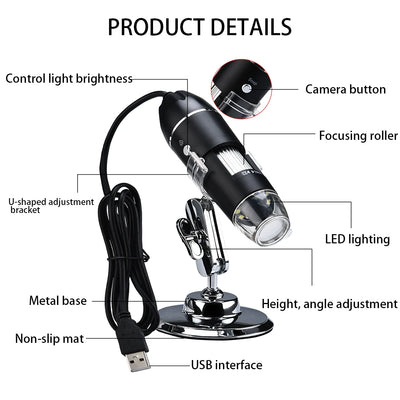 1600X Portable USB Electronic Digital Microscope Handheld Magnifier Microscope Supports for WIN10/8/7/XP  System