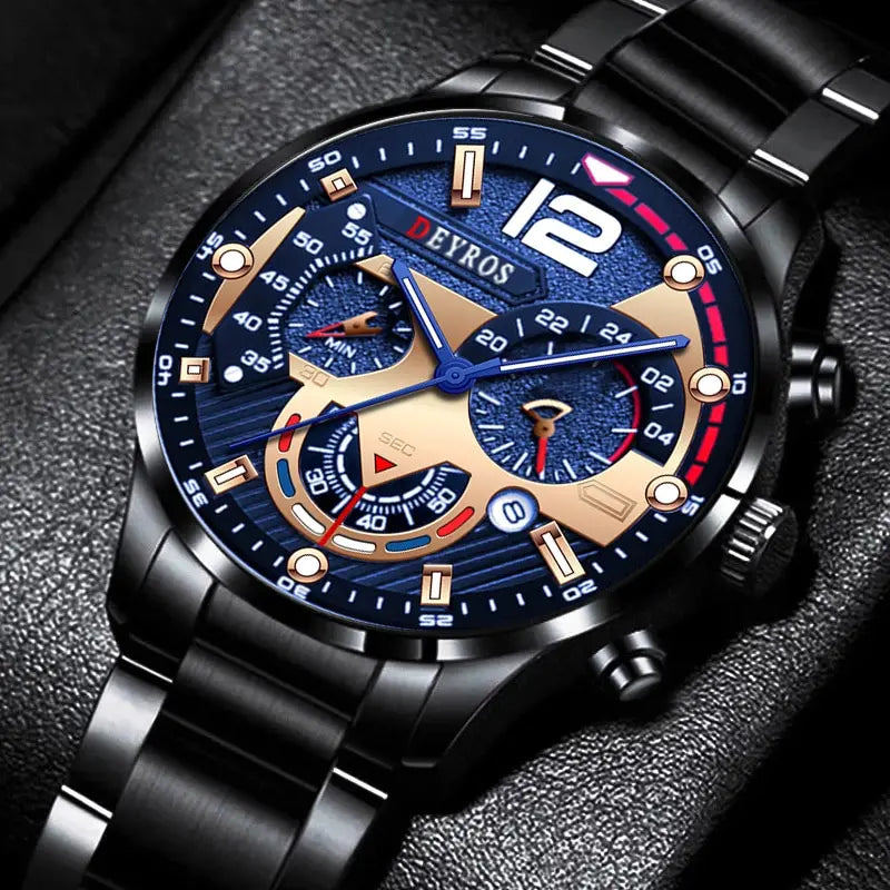 Luxury Mens Stainless Steel Quartz Watch with Calendar - Smarsty