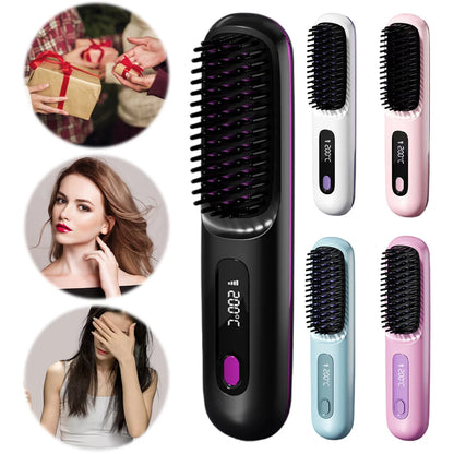 Cordless Hair Straightener Portable Straightener Brush 3 Adjustable Temp Hair Straightening Brush Anti-scald for Hair Styling