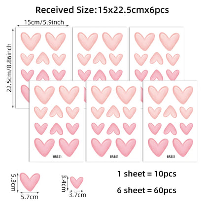 60 Pcs Heart Shape Wall Stickers for Kids Room Decor - Smarsty
