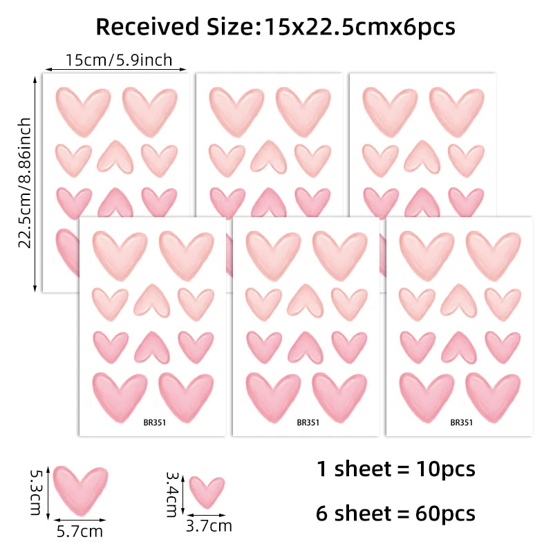 60 Pcs Heart Shape Wall Stickers for Kids Room Decor - Smarsty