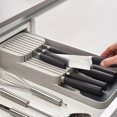 Kitchen Drawer Cutlery Storage Tray Knife Holder Spoon Forks Tableware Organizer Container For Spice Bottles Knives Block Rack by Smarsty