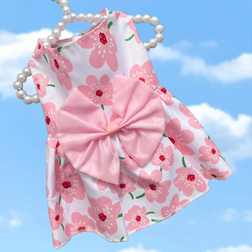 Summer Floral Dog Dress with Bow for Puppies - Smarsty