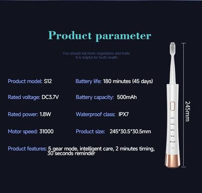 Sonic Electric Toothbrush with Type-C Charging and 5 Gear Modes - Smarsty