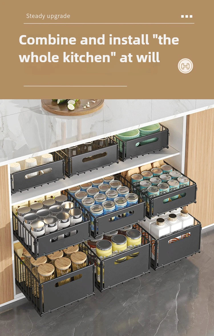 Non Perforated Folding Cabinet with Pull-out Basket Multifunctional Snack Storage Rack Household Kitchen Sink Storage Rack
