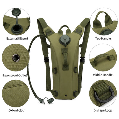 Tactical Water Hydration Pack - Military Class Camel Backpack with 3L Leakproof Water Bladder for Running, Jogging, Cycling - Smarsty