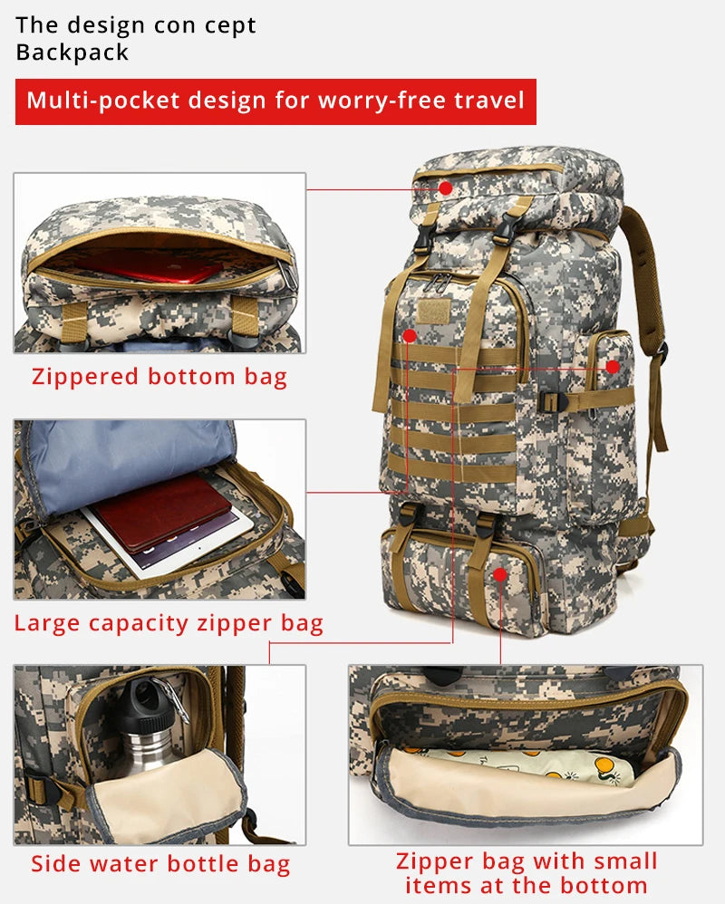 Rilibegan Men Travel Backpack Tactical Climbing Outdoor Hiking Camouflage Multifunctional Bag Men Backpack - Smarsty