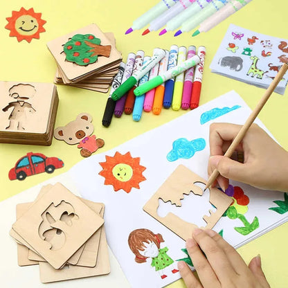 Kids Drawing Toys Montessori DIY Painting Stencils Template Wooden Craft Puzzle Educational Toys for Boys Girls Birthday Gift by Smarsty
