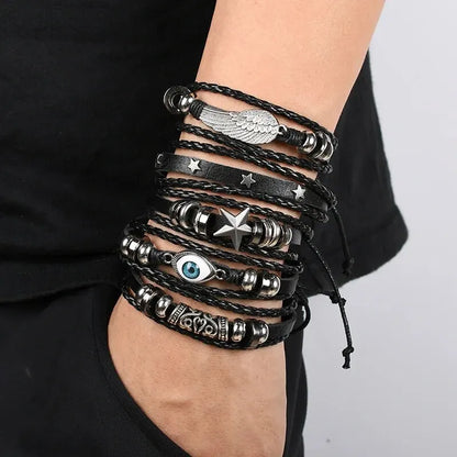 5pcs Evil Eye Braided Leather Bracelet Set - Smarsty