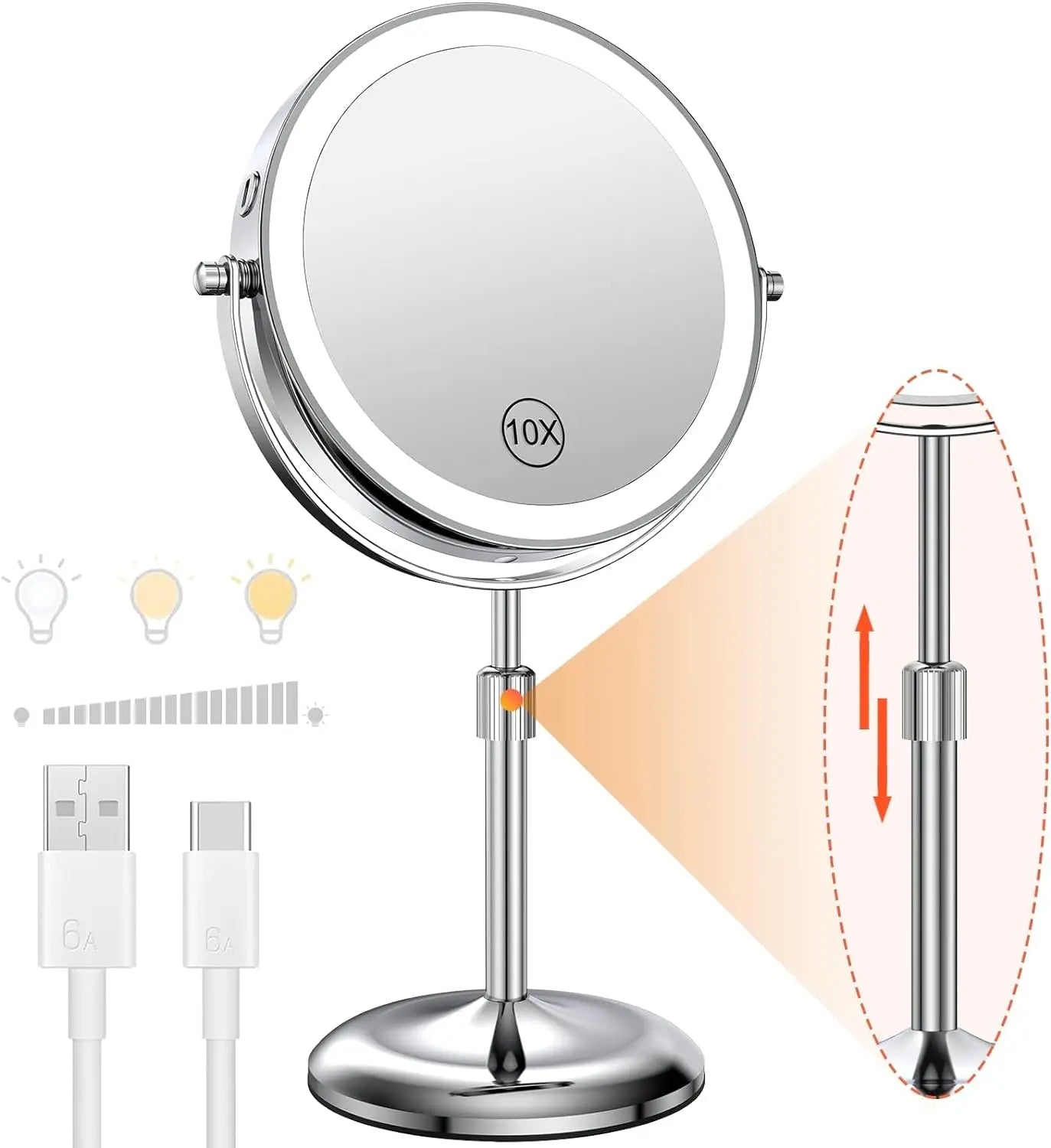 8 Inch Makeup Mirror With Light And 10X Magnification - Smarsty