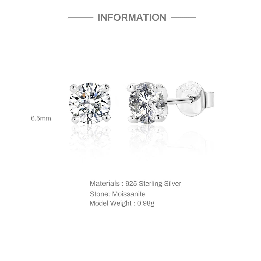 Moissanite Stud Earrings 0.5 To 1.2 Carat Sterling Silver - Smarsty