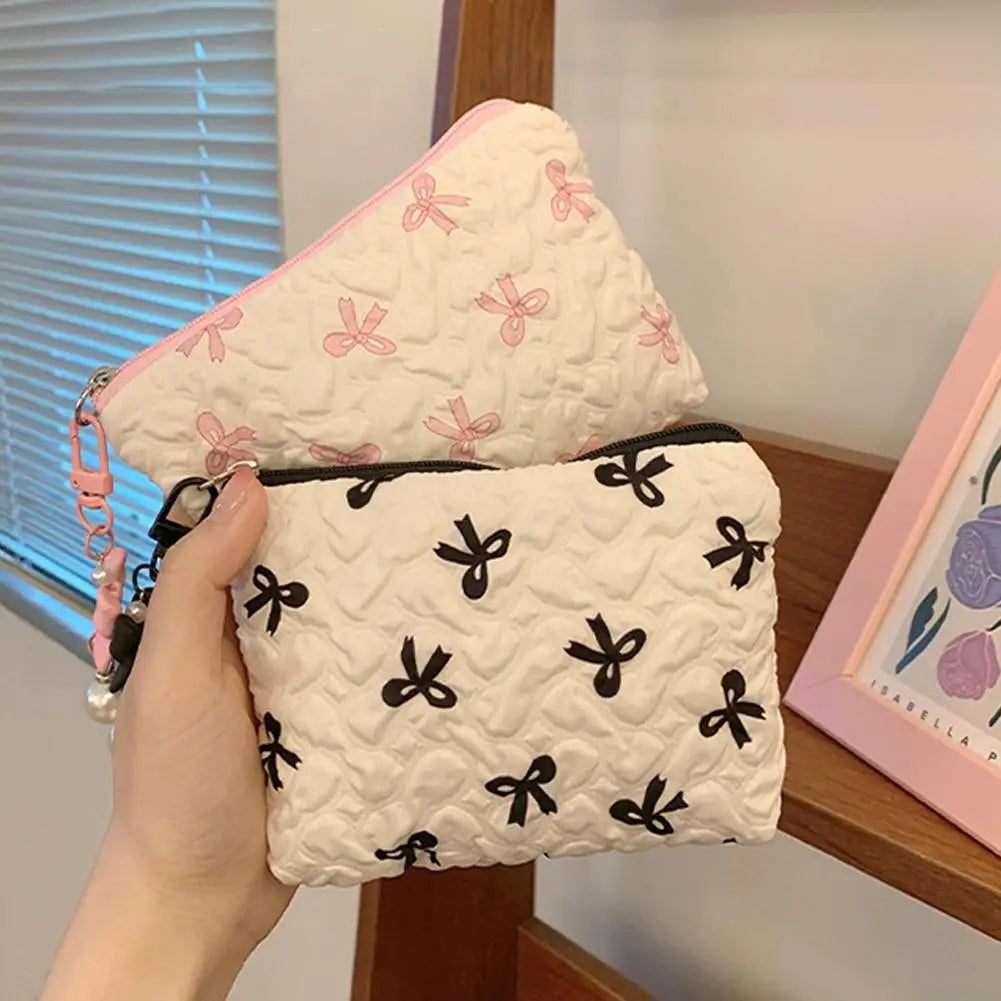 Bow Canvas Makeup Bag Large Capacity Travel Organizer - Smarsty