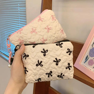 Bow Canvas Makeup Bag Large Capacity Travel Organizer - Smarsty