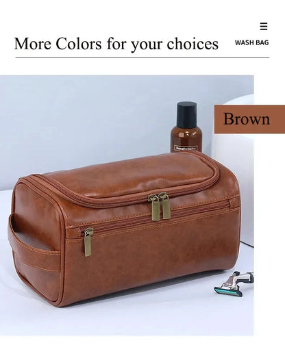 Leather Toiletry Bag for Men Women Dopp Kit Mens Hanging Toiletry Bag Travel Toiletry Bag for Traveling Large Cosmetic Bag for T - Smarsty