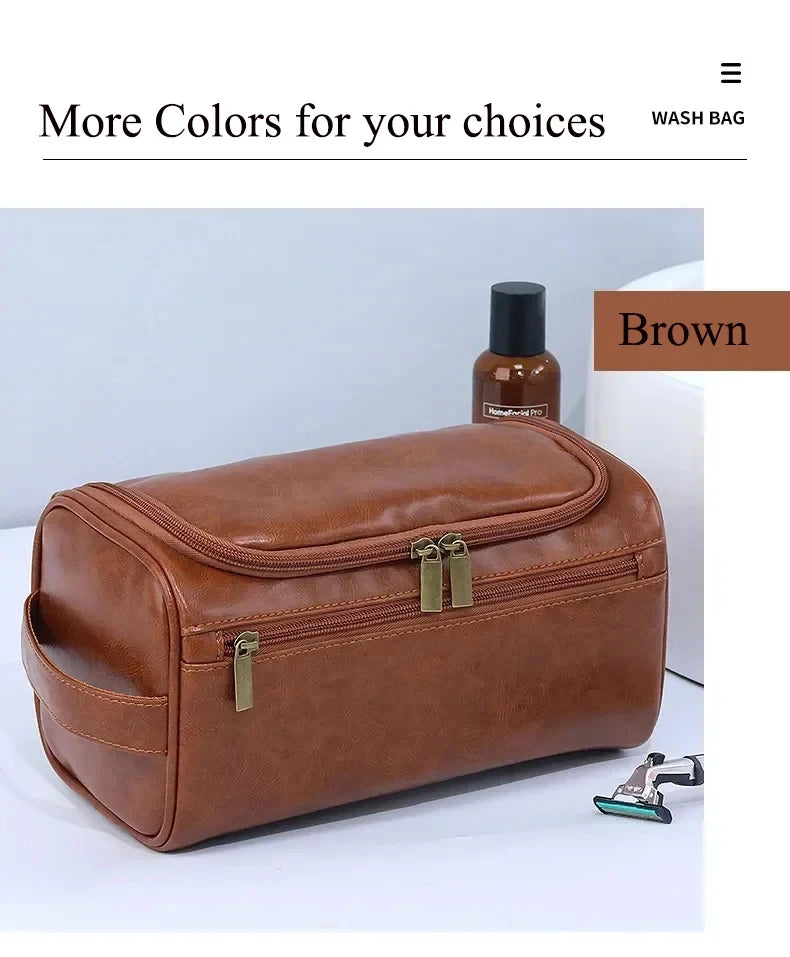Leather Toiletry Bag for Men Women Dopp Kit Mens Hanging Toiletry Bag Travel Toiletry Bag for Traveling Large Cosmetic Bag for T - Smarsty
