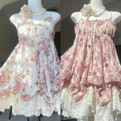 2000s Gothic Vintage Mini Dress Women Sleeveless Strap Party Dress Evening Lace Retro Cltohing Japanese Y2k Black Chic Lolita - Smarsty