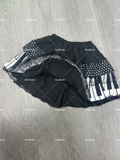 Spring Black White Spliced Women Short Skirt 2025 Y2k Slim Design Harajuku Mini Skirt Female Empire Korea Style Chic Piano Skirt - Smarsty