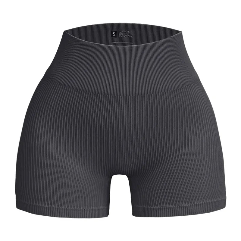 High-waisted Yoga Pant For Women, Designed To Lift And Shape, Tight-fitting With Solid Color And Ribbed Texture, Sports  Shorts - Smarsty