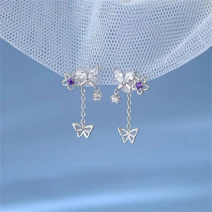 Korean Moon Butterfly Crystal Drop Earrings for Party Women - Smarsty