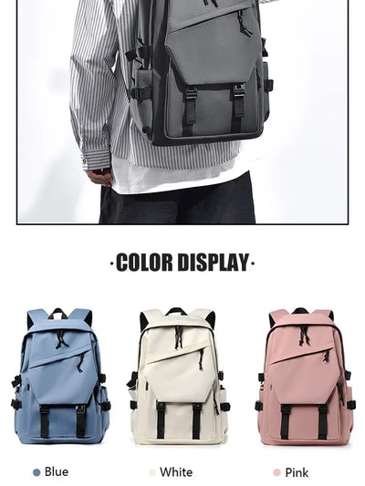One 15 Inch Polyester Waterproof Solid Color Simple Men's Backpack Fashion Couple Student Computer Backpack - Smarsty