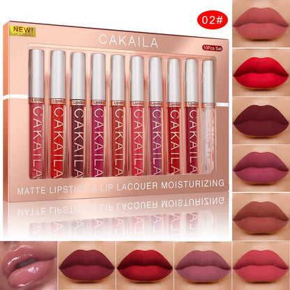 CAKAILA 10 Piece Nude Lip Gloss Set Long Lasting Velvet Finish - Smarsty