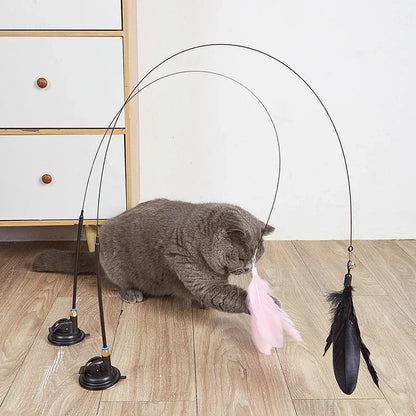 Interactive Feather Cat Toy Wand with Suction Cup - Smarsty
