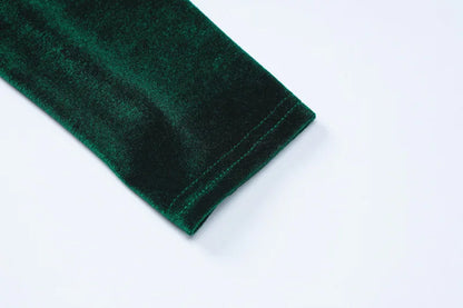Dulzura 2024 Spring Summer Velvet Long Sleeve Midi Dress For Women Ruched Long Dress Elegant Party Clothes Evening Green Outfits - Smarsty