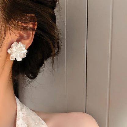 Acrylic Camellia Flower Stud Earrings Lightweight Bridal - Smarsty