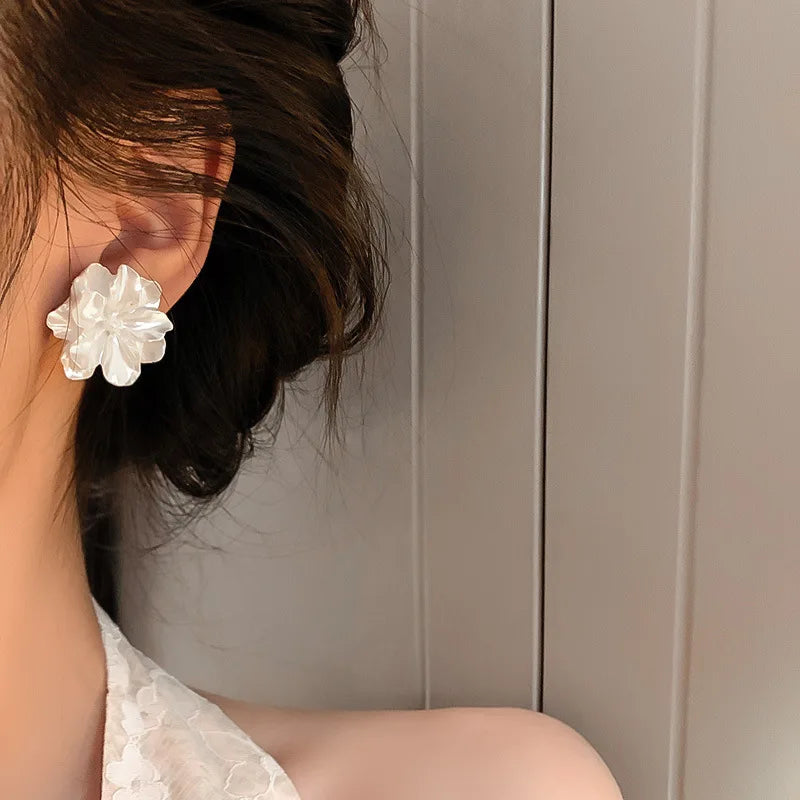 Acrylic Camellia Flower Stud Earrings Lightweight Bridal - Smarsty
