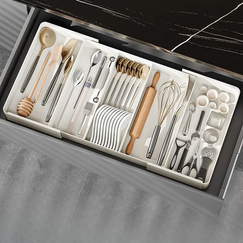 Kitchen Drawer Retractable Storage Box Kitchen Storage Tray Detachable Tray Household Partitioning Organization Box